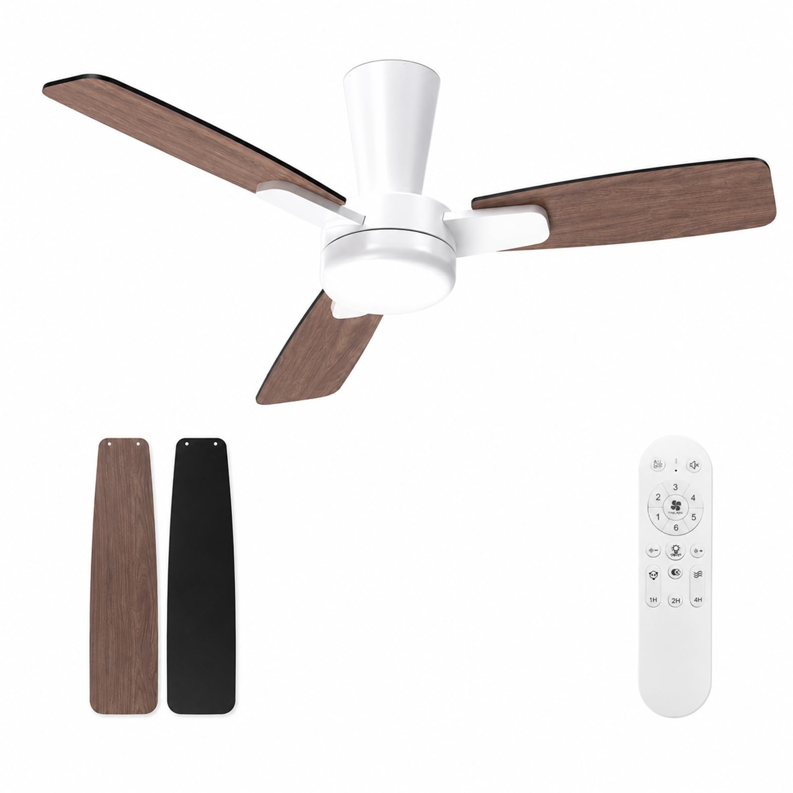 Ventilador de Techo con Luz 106 cm, Motor DC Silencioso, Mando a Distancia, LED Regulable, 6 Velocidades, Temporizador, Función Verano Invierno, Aspas Encajables, Madera Oscura/Negro