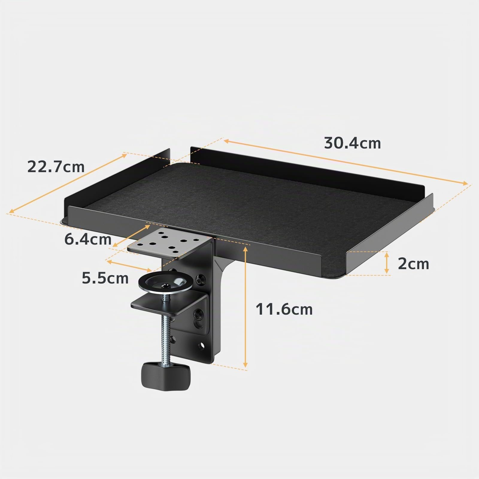 Plateau de Bureau à Pince | Compatible Bureau 60mm | 15kg Capacité| Solution & Télétravail | Structure Acier Noir (30,4x22,7cm)