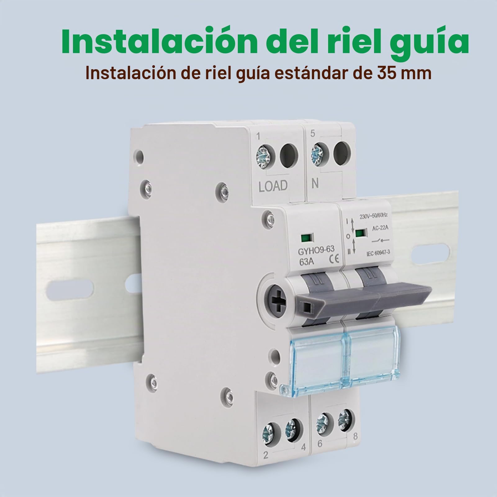 Interruptor de Transferencia, Interruptor de Separación Manual Dual Power DIN Rail Conmutador Manual 2P 230VAC 63A | Interruptor de separación de carga Dual Power DIN-Schiene Manueller Umschalter Transferschalter