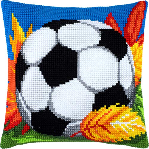 Brvsk Soccer Cross Stitch Throw Pillow 16x16 Canvas