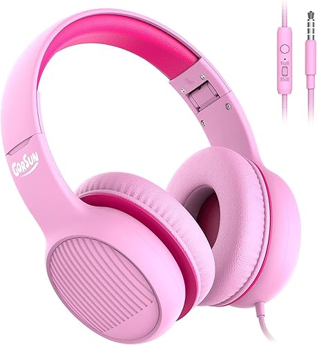 Miniatura 8 de gorsun - Auriculares A66 Premium para niños con volumen limitado de 85 dB94 dB, micrófono HD en línea, compartir audio, auriculares plegables para