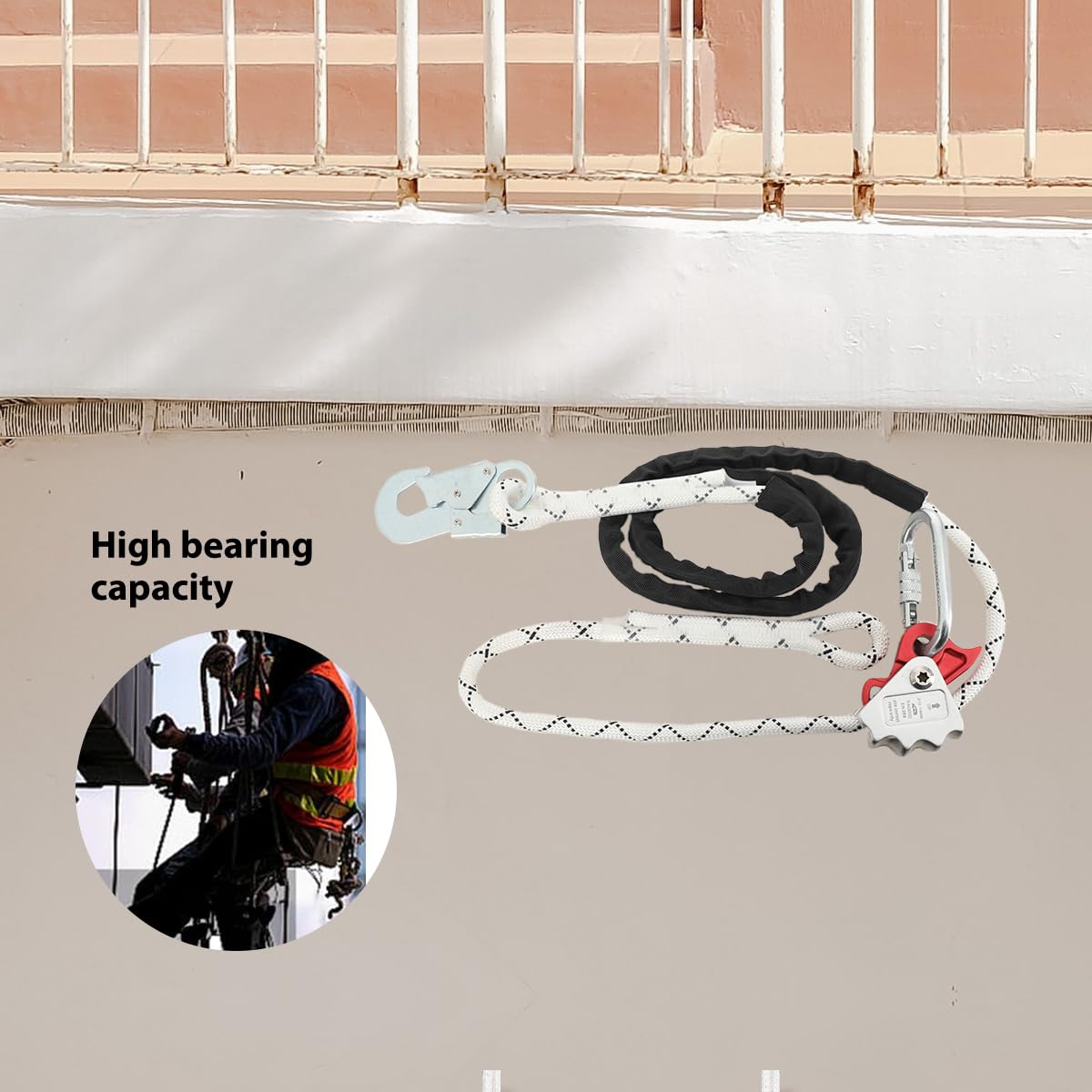 Halteseil für Auffanggurt Verstellbares Haltseil, Durchmesser 13 mm, Länge 2 Meter, Tragkraft 100 kg, hohe Festigkeit 27 KN, geeignet für Arbeitsschutzausrüstung aus der Luft