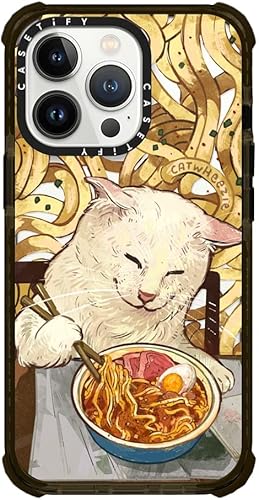 CASETiFY Catwheezie - Funda para iPhone 13 Pro, ultra impacto, a prueba de golpes, para disfrutar de ramen promedio, color negro transparente