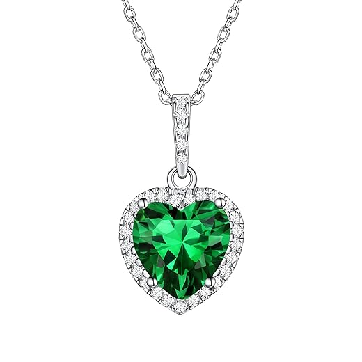 ChicSilver 925 Sterling Silver Heart/Round/Pear/Emerald Cut Simulated Birthstone Halo Necklace Birthday Gift for Women Girls (with Gift Box)