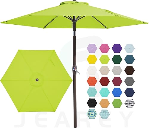 JEAREY Sombrilla de patio de 7.5 pies con 6 varillas resistentes, botón de inclinaciónmanivela, sombrilla al aire libre para jardín, terraza, patio,