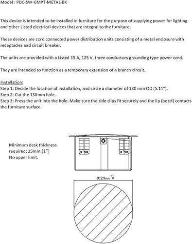 Miniatura 7 de Ojal de metal con centro de alimentación oculto con 2 alimentaciones, 2 USB, 2 CAT5e