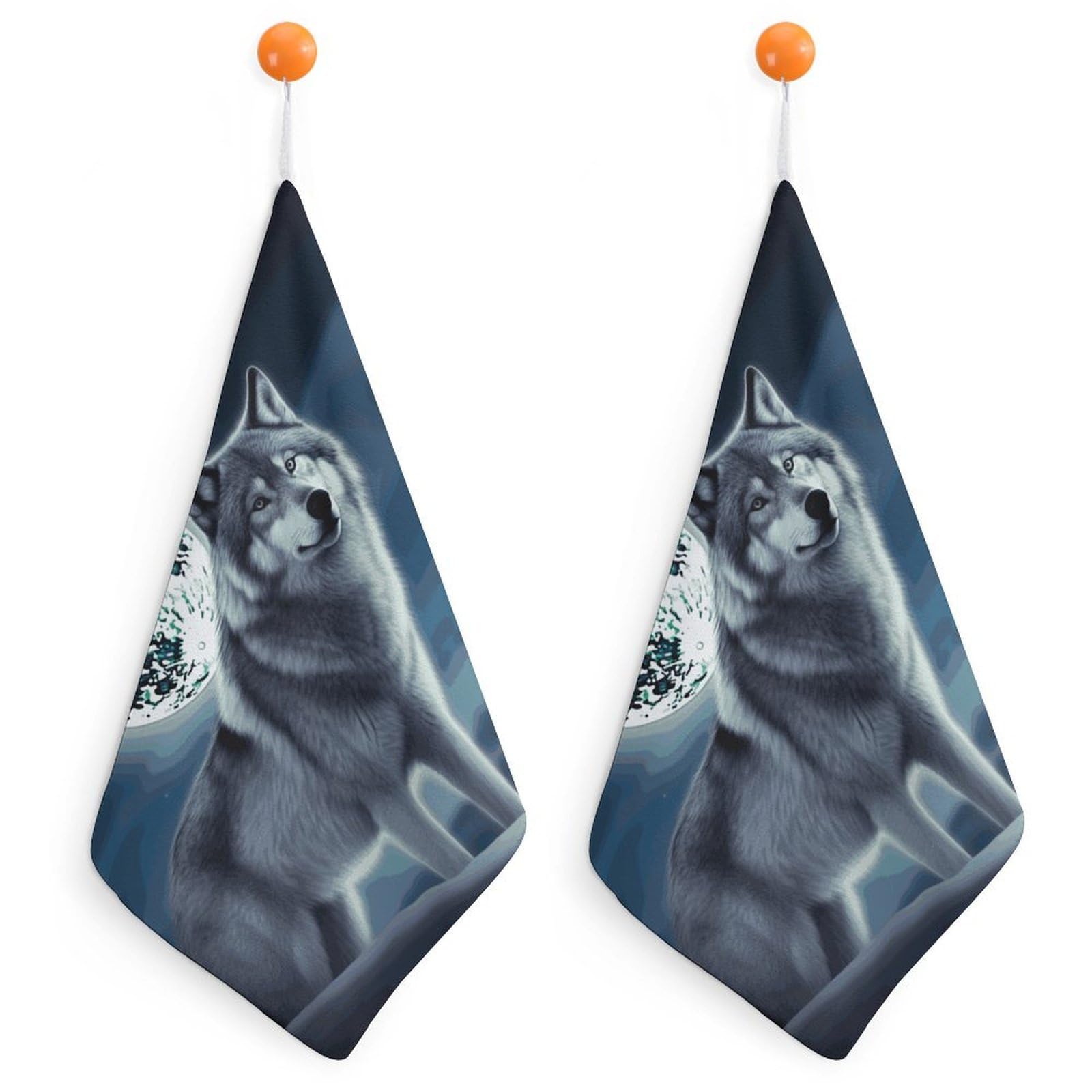 LDGSUPH Wolf Under Moon Hand Towels Fashion Hand Face Towel with Hanging Strap Absorbent Soft Decorative Towel Fade Resistant Cozy Face Cloths for Kitchen Gym Bathroom Towels 2PCS