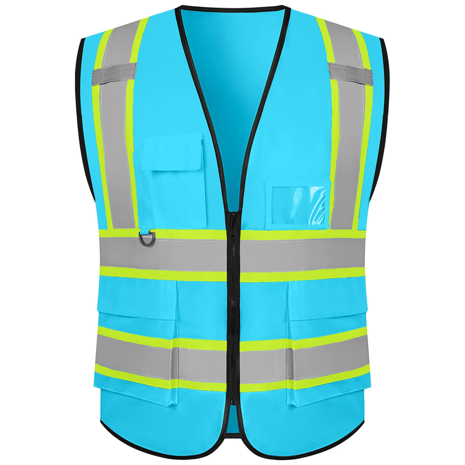Chaleco de seguridad reflectante de alta visibilidad con 5 bolsillos y cremallera, clase 2, ropa de trabajo unisex para adultos