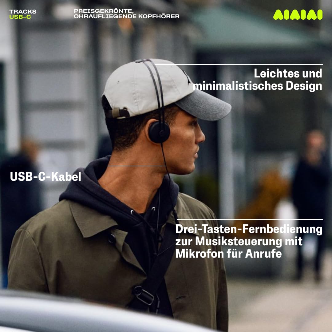 AIAIAI Tracks USB-C Supra-Aurale Kopfhörer – Preisgekröntes Design, Full-Range-Sound, 3-Tasten-Fernbedienung mit Mikrofon und Aluminium-Kopfbügel