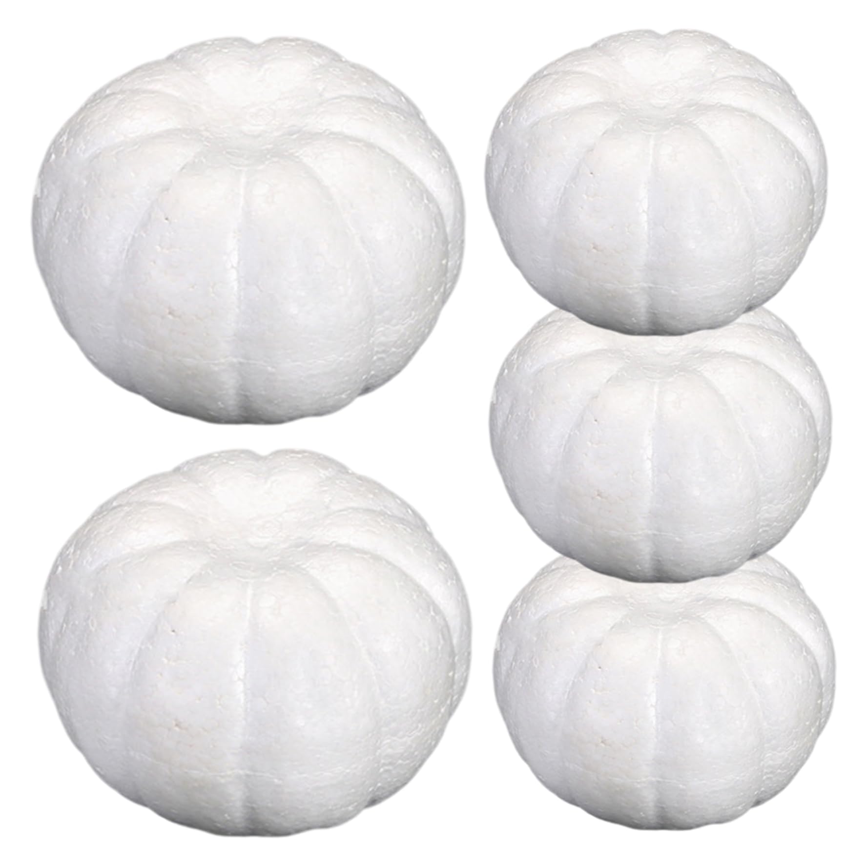 Goutdori 5PCS Foam Pumpkins 4in 7in, Realistic White Paintable Carvable DIY Pumpkins for Halloween School Christmas Decor