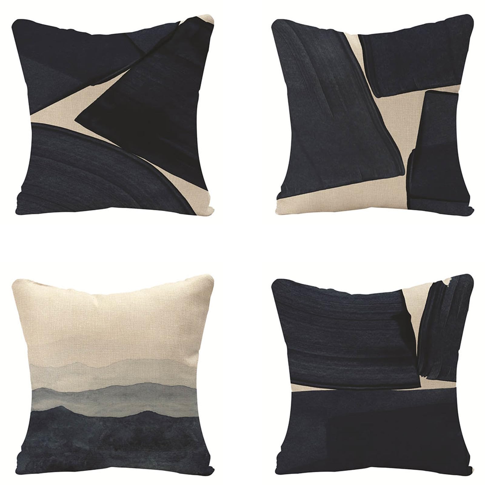 Housse de coussin 60x60 cm lot de 4 en lin noir double face