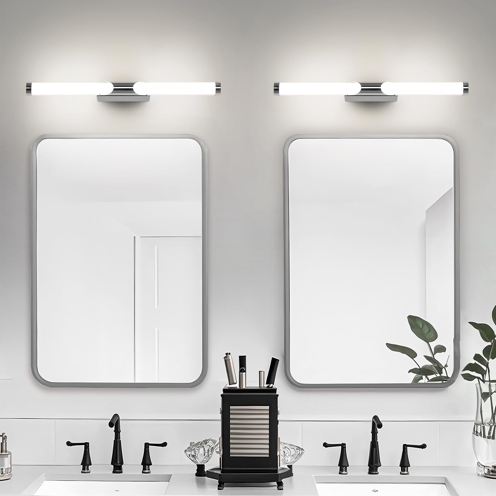 LED-Spiegelbeleuchtung fürs Badezimmer, 40 cm Chrom, wandmontiert, neutralweiß 4000K, IP44 wasserdicht, Make-up-Licht