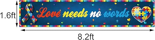 Miniatura 2 de Love Needs No Words - Cartel de valla para concientización sobre el autismo, pieza de rompecabezas con forma de corazón, fiesta, cabina de fotos,