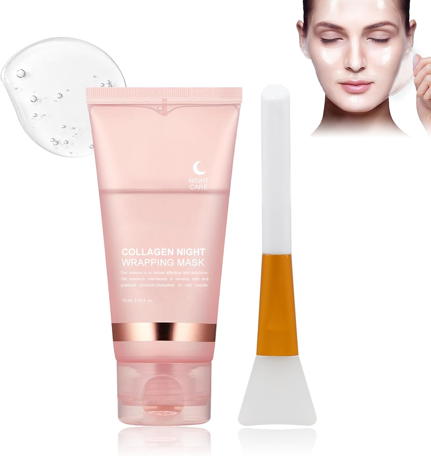 Collageen-nachtverpakking, collageen-peeling-masker, collageen Night Wrapping masker, peel-off gezichtsmasker, hydraterend en verstevigend, nachtmaskers, 75 ml/halve fles