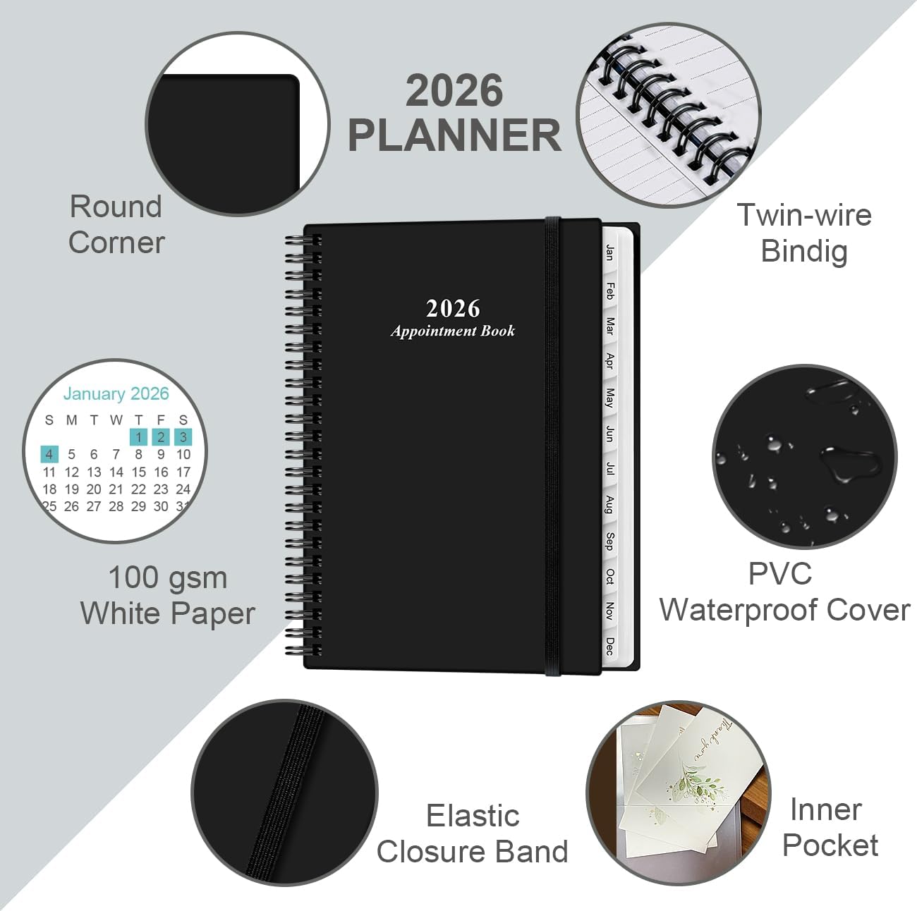 2026 Appointment Book & Planner - Hourly Planner from January 2026 -December 2026, Weekly Appointment Book 2026 with 30-Minute Interval, 6.4" x 8.5", Black Black 6.4" x 8.5"