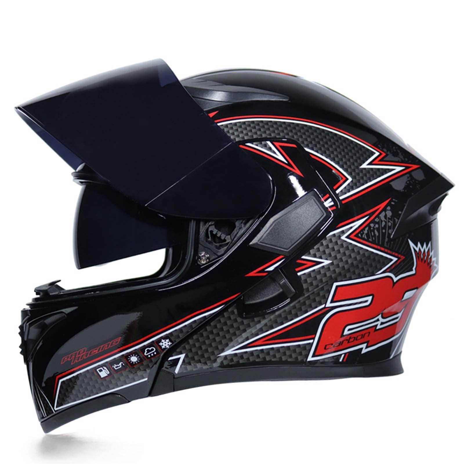 Kask motocyklowy z unoszoną szybą przednią, motocyklowe kaski motocyklowe z pełną twarzą ECE zatwierdzony kask motocrossowy wyścigowy, podwójny osłona przeciwsłoneczna kask awaryjny (A XXL=63~64cm)