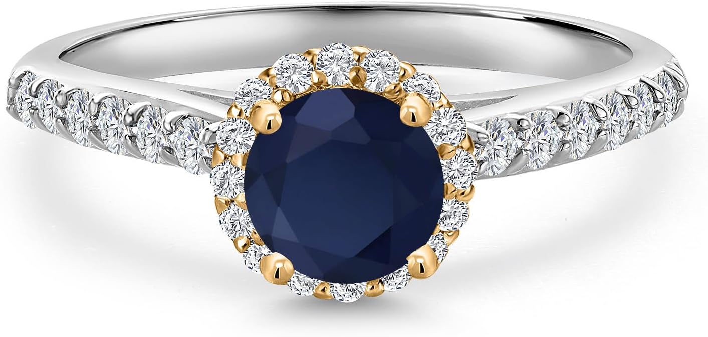 Gem Stone King 10K Two Tone Gold 6MM Gemstone Birthstone and Lab Grown Diamond Halo Engagement Ring For Women | Wedding Anniversary Promise Gold Ring | Available in Size 5, 6, 7, 8, 9 - Image 3