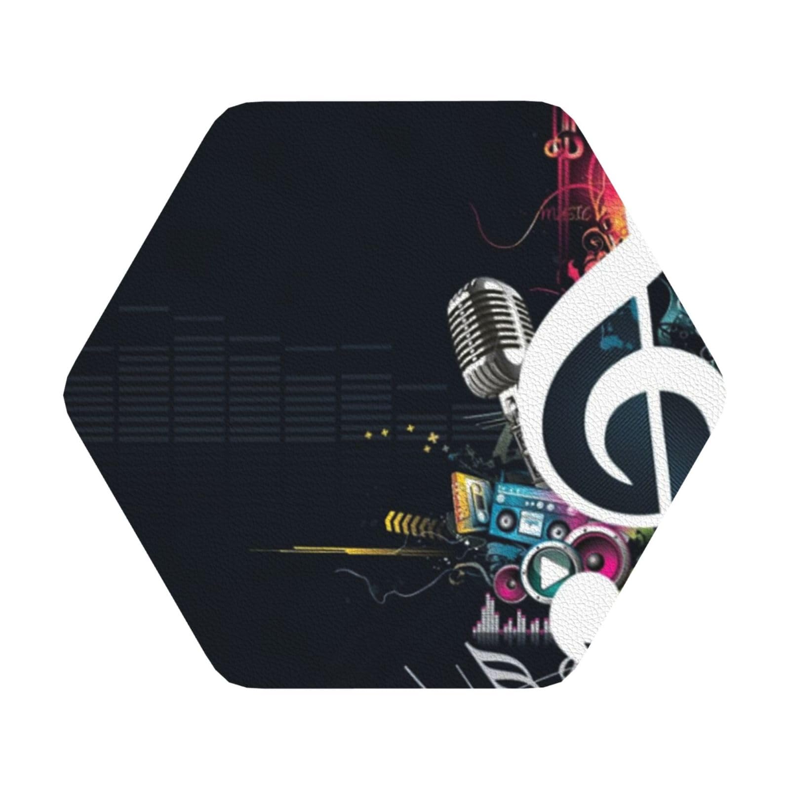 Music Notes PU Leather Coasters Set of 6 Hexagon Drink Coasters