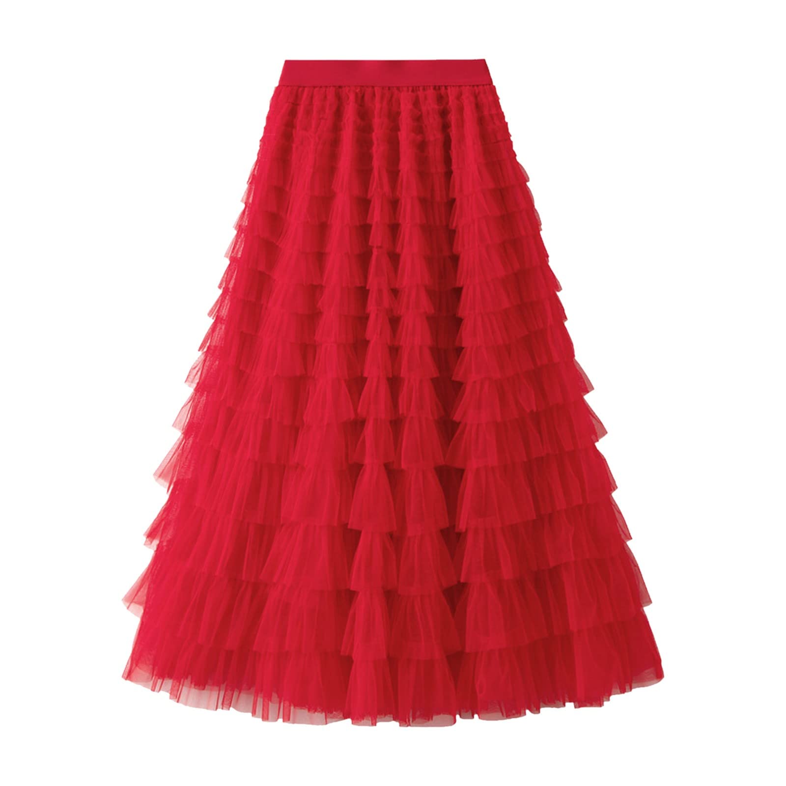 Falda plisada de línea A para mujer, falda larga tutú con volantes, longitud de la pantorrilla, gasa de cintura alta, diseño de burbujas