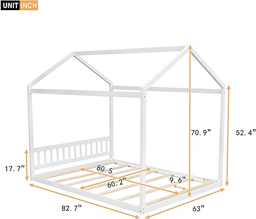 Miniatura 10 de Harper  Bright Designs Marco de cama de casa tamaño Queen marco de cama Montessori de madera con cabecero cama de piso para niños y niñas no