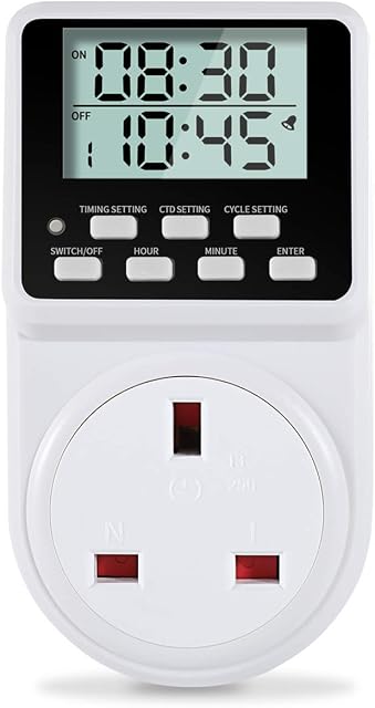 ORIDGET 24 Hour Digital Electric Timer Plug Socket with Countdown and On-Off Repeat Cycle Timer for Lights and Home Appliances, 13A / 240V
