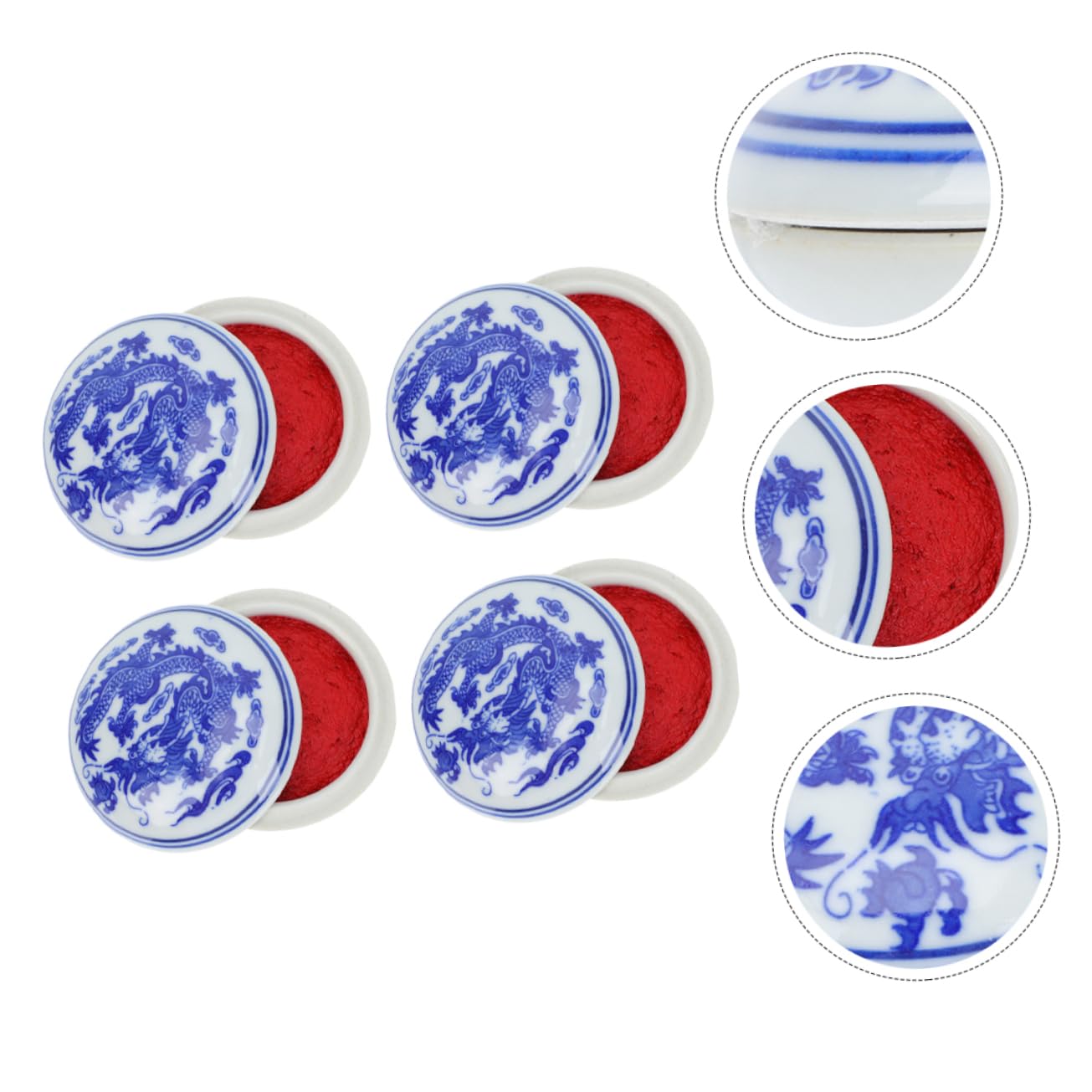 PLAFOPE Tampone di Inchiostro per Calligrafia e Pittura, 4 Pezzi, Rosso Brillante, Superficie Liscia, Riutilizzabile, Facile da Pulire, Stile Cinese