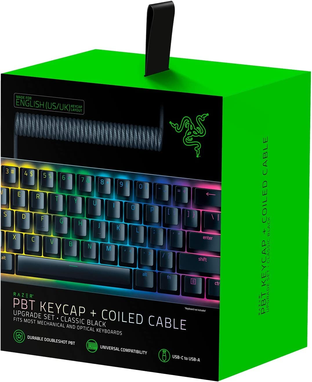 Juego de actualización de Razer con teclas PBT + cable en espiral (120 teclas PBT Doubleshot, cable USB-C a USB-A, cable de fibra trenzada) Disposición US | Negro