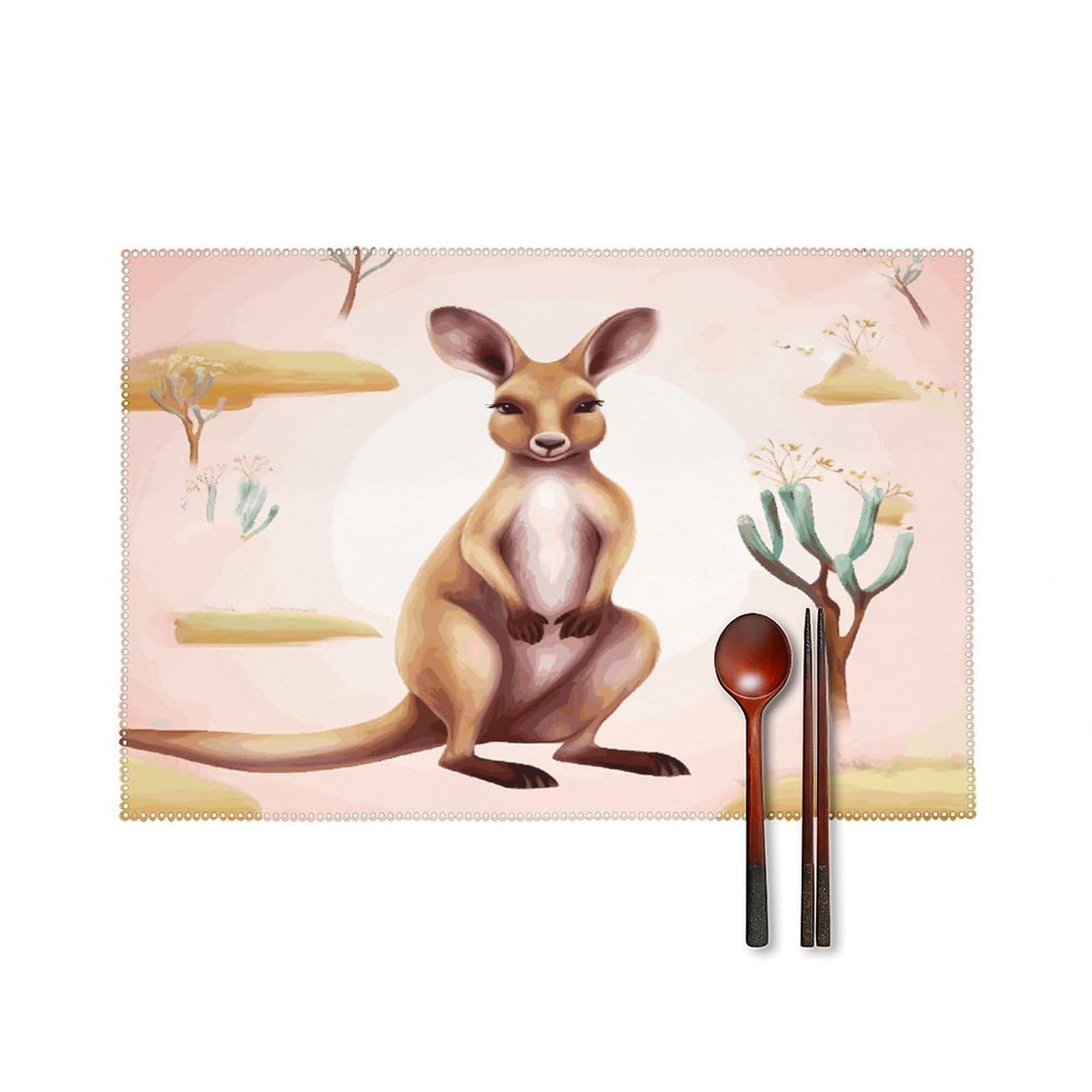 Fekiloot Style Funny Cartoon Kangaroo Zoo Placemats Set Of 6,Table Mat