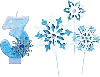Birthday Candle Numbers, Sparkle Number Light 3 with Snowflakes Decoration, Birthday Candle for Girls 3 Kids, Blue White Frost Blue White Ice Queen Cake Candle Top Birthday Decoration (Blue 3)