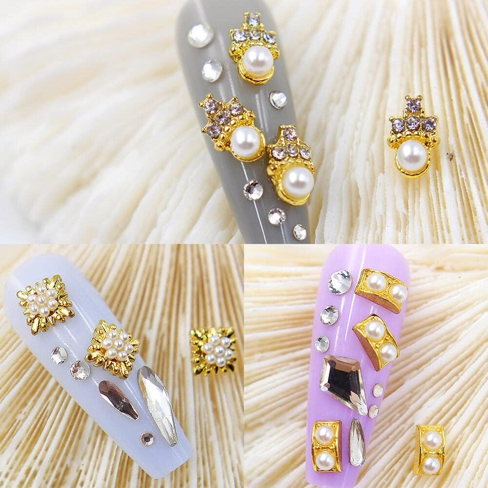 30PCS/Pack Shiny Alloy Nail Art decoratin Inlaid with Pearls Nail Glitter Decoration - (Color: SBPC)