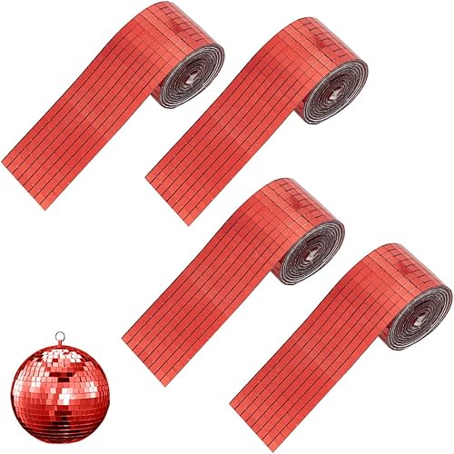 AHANDMAKER 6400 azulejos de mosaico de espejo autoadhesivos, azulejos de espejo de vidrio cuadrados rojos, azulejos de vidrio de 0.197 x 0.197 in