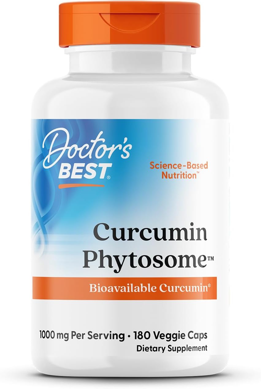 Doctors Best Curcumin Phytosome Supplement for Men & Women - Curcumin Complex Capsules 1000 mg Per Serving, Joint Health Support, Bioavailable Formula, Gluten Free, Soy Free, Vegan - 180 Veg Caps