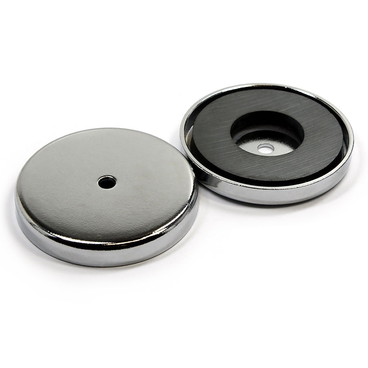 CMS MAGNETICS - 3-Pack RB80 C8 Ceramic Ferrite Round Base Magnet with Anti-Corrosion Chrome Plated Steel Cup and 100 LB Pull Force - Cup Diameter: 81.3mm, Center Hole: 7mm, Thickness: 10.7mm