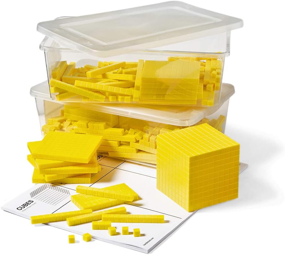 hand2mind Yellow Plastic Base Ten Blocks Complete Set, Place Value Blocks, Counting Cubes For Kids Math, Base Ten Block Classroom Set, Math Blocks Kindergarten, Base 10 Math Manipulatives (Set of 322)