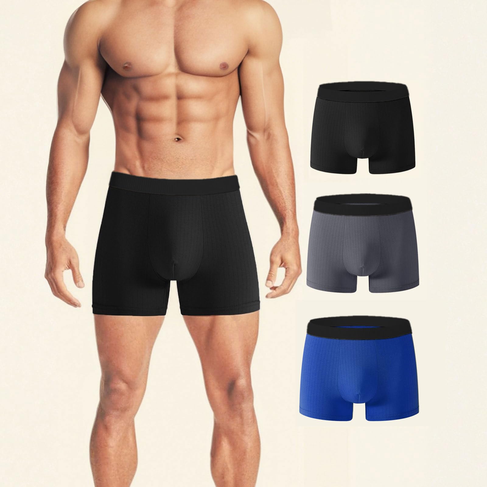 3 Pack Trunks for Men Breathable Cotton Underwear Low Rise Panties Soft Stretch Boxer Briefs