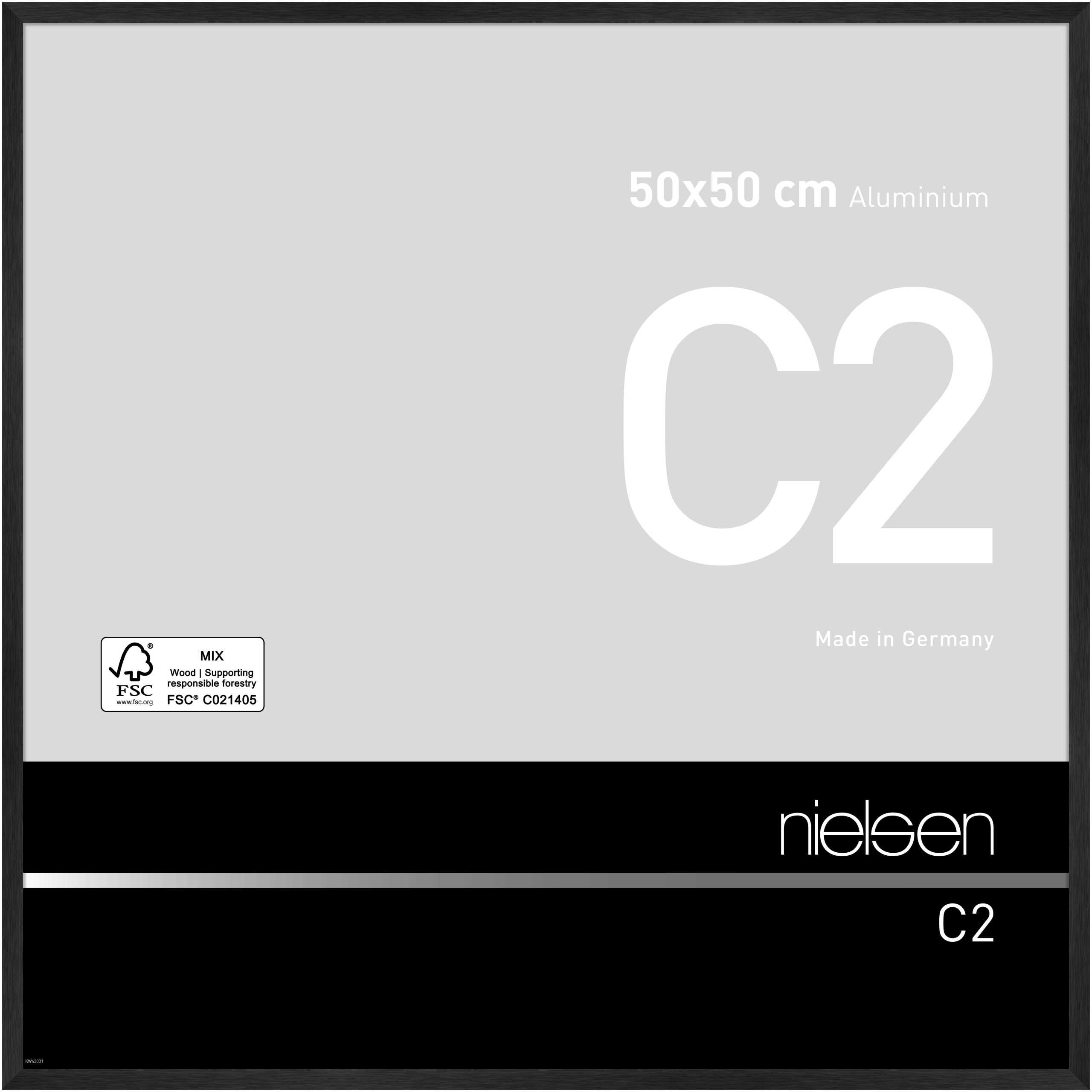 nielsen C2 Aluminium Picture Frame - Brushed Black 50x50cm - with Float Glass and Easy Push-Turn Clips