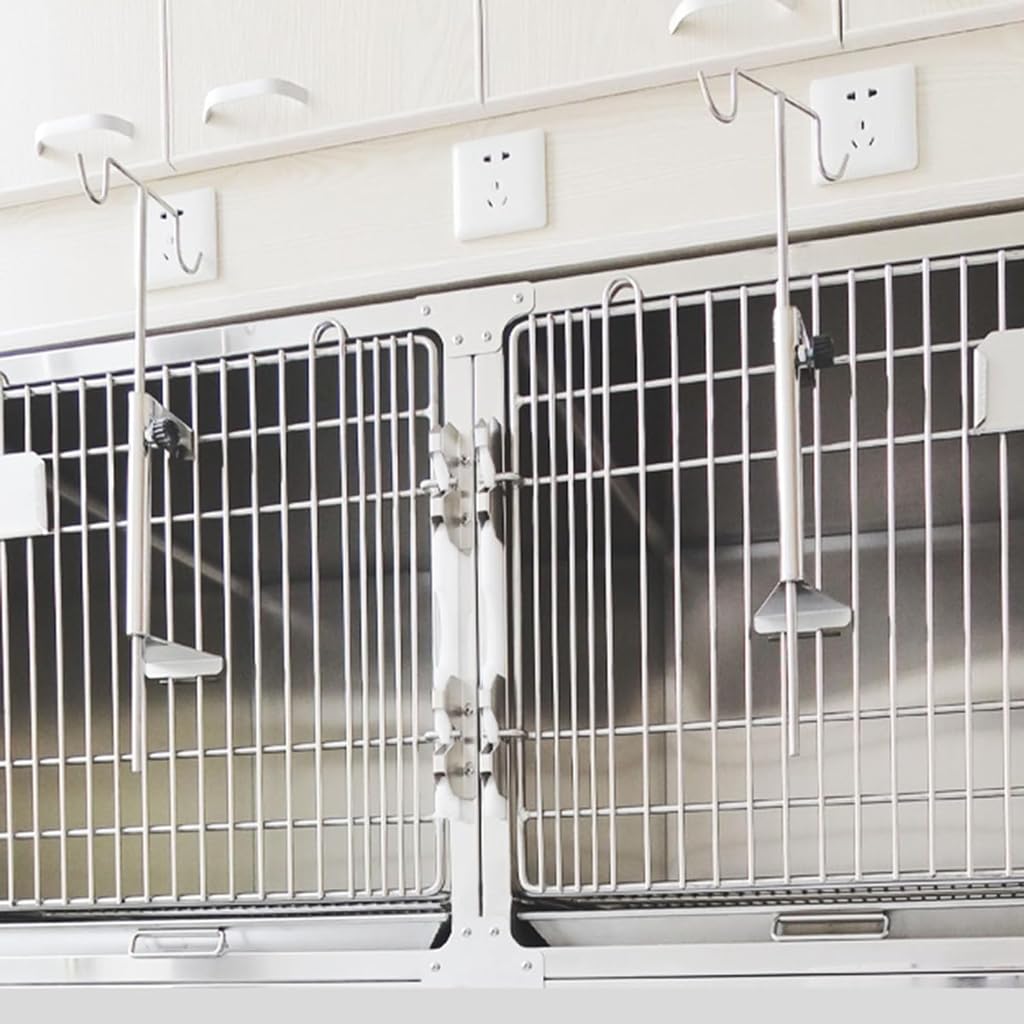Support Cage pour Animaux de Compagnie IV Poteau avec 2 Crochets Support de Pompe à Perfusion en Acier Inoxydable Cage pour Chien IV Support d'égouttement Support de Poteau Hôpital