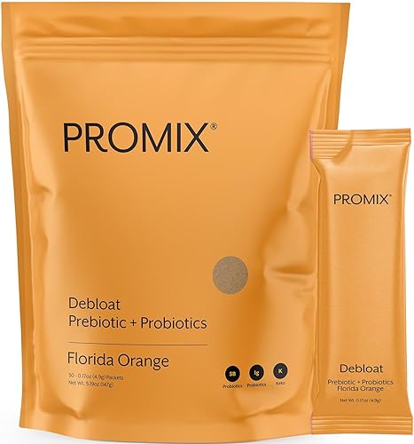 Promix Debloat Prebióticos y Probióticos con Baobab - Rico en vitamina C, alivio de la hinchazón, apoyo inmunológico - Naranja - 30 unidades