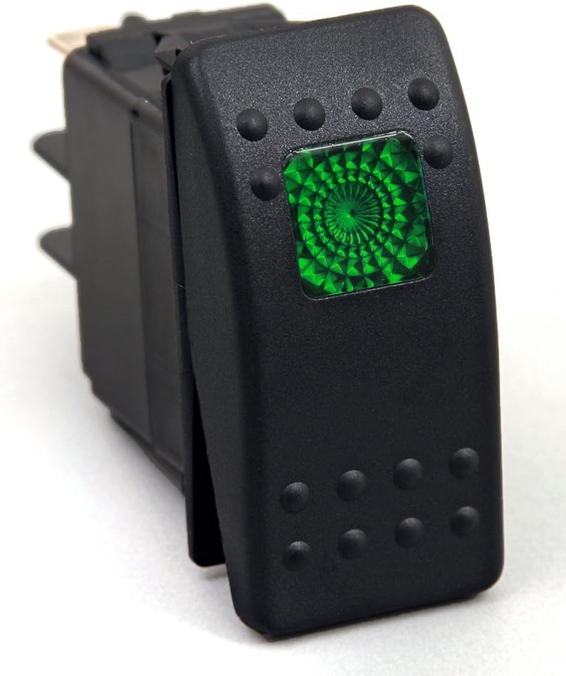 Amarine Made 12v 20 Amp Waterproof LED On/Off Boat Marine SPST 3P Rocker Switch with Light (Green)