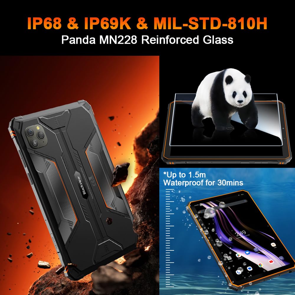 Blackview Active 5 Android 15 Rugged Tablet 8 inch, 24GB+128GB+2TB Tablet in Offerta, 6600mAh Rugged Smartphone, Altoparlanti 2W*2, IP68/69K Robusto Tablets, Dual SIM,4G LTE,5G WIFI,GPS,OTG,NFC, Nero