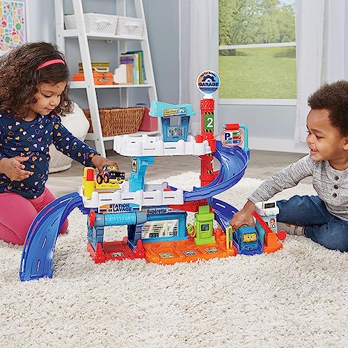 VTech - Tut Tut Bolides Série Pro, Maxi Garage Interactif avec Voiture Dépanneuse Iris à Votre Service, Garage Voitures, 6 Zones Magiques, Cadeau Enfant de 2 Ans à 6 Ans - Contenu en Français