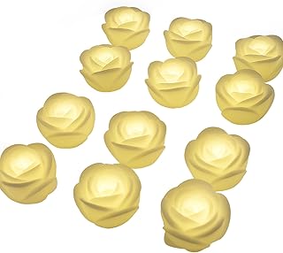 ARDUX Pack of 12 LED Floating Candles - Flameless Floating Rose Tea Lights Waterproof Flower Wax Candles Battery-Powered for Wedding Centerpieces Pool Party Decoration