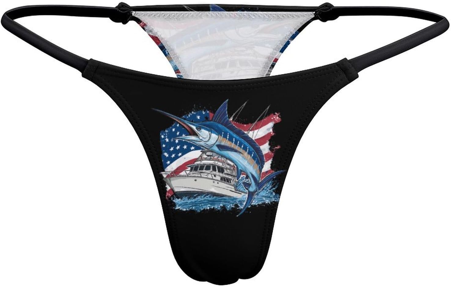 USA Marlin Fish Boat Thongs for Women Underwear G-String Panties | Breathable,Low Rise Panties,T-back,Sexy,Briefs,No Show Thongs
