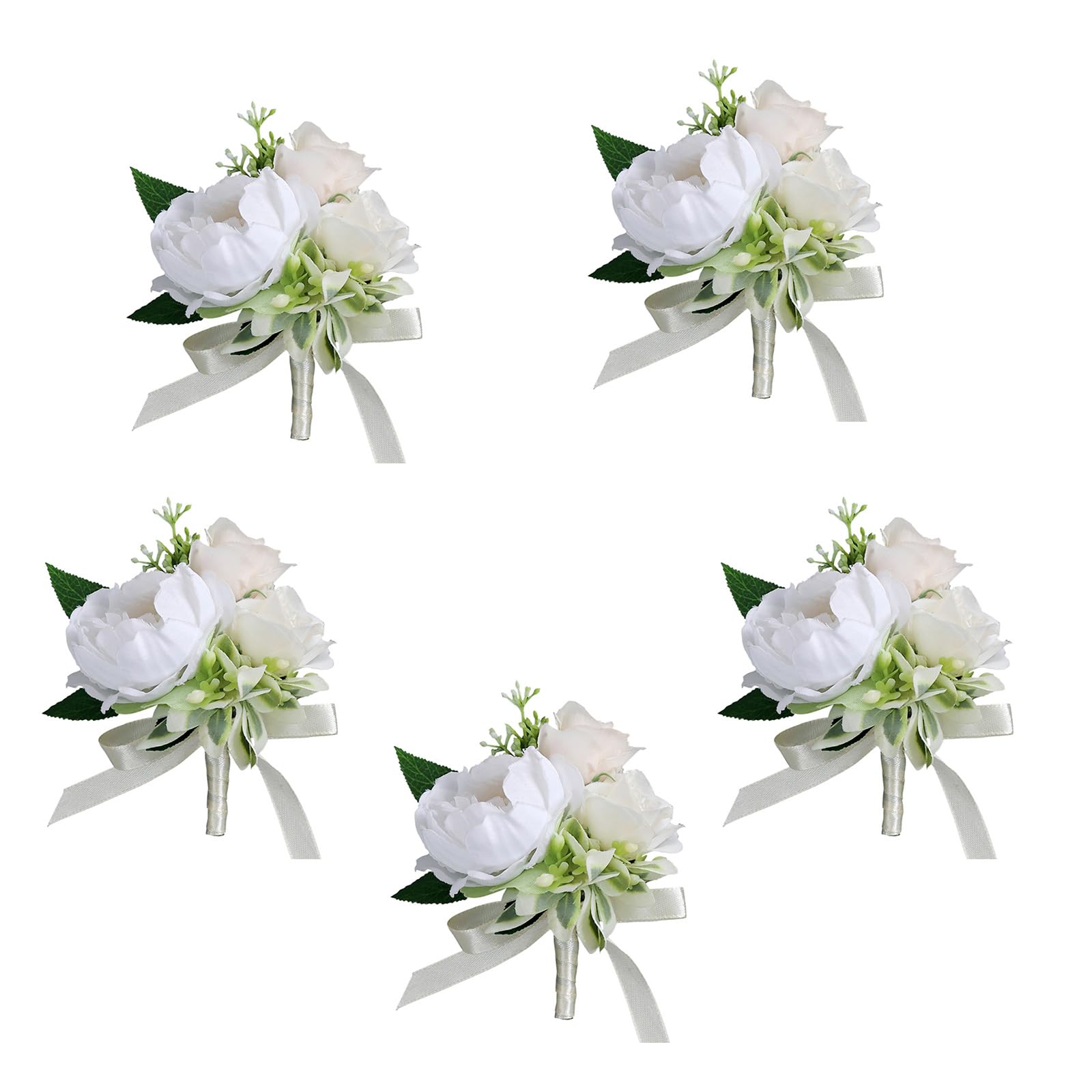 Kalttoy Corsage 5Pcs Artificial Flower Wrist S Boutonniere For Grooms And Bride, Wedding Flower Accessory Proms Suit Decorations Banquets Party Decoration