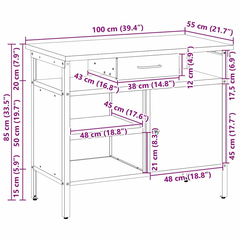 vidaXL Banco de Trabajo con cajón Rojo y Gris 100 x 55 x 85 cm, Mesa de Trabajo, Banco Industrial, Almacenamiento Duradero, Espacio para Reparar y ensamblar