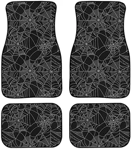 Halloween Spider Web Car Carpet Floor Mat Gothic Art Line Print Rubber Heel Pad 4PC for Cars Trucks SUV Protection - Driver Seat, Passenger Seat and Rear Floor Mats, Black
