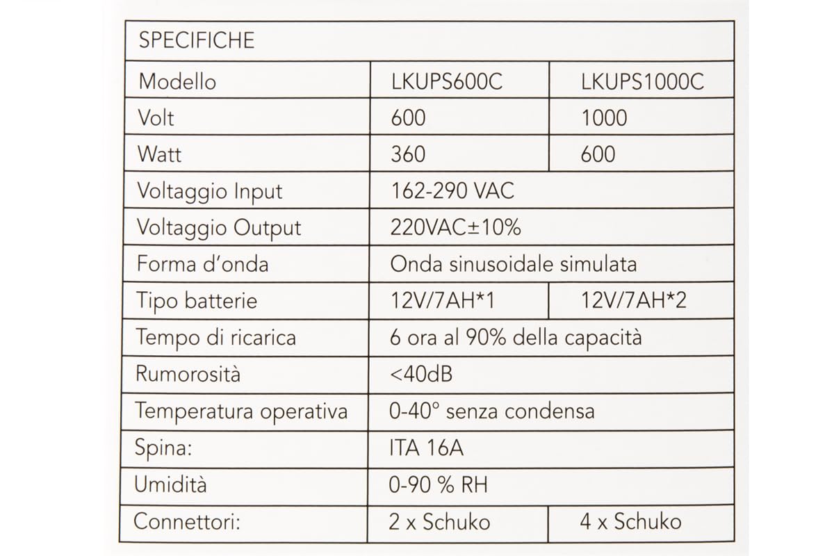Link LKUPS1000C UPS Line-Interactive UPS 1000 VA/600 W Line-Interactive - 4 tomacorrientes con Pantalla LCD, protección de la Fuente de alimentación para PC y Servidor