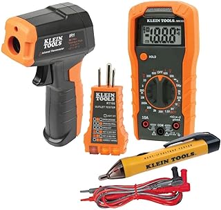 Klein Tools 80067 Electrical Test Kit with IR Digital Thermometer, Multimeter, Non-Contact Voltage Tester Pen and Receptacle Tester, 4-Piece, Green,Red