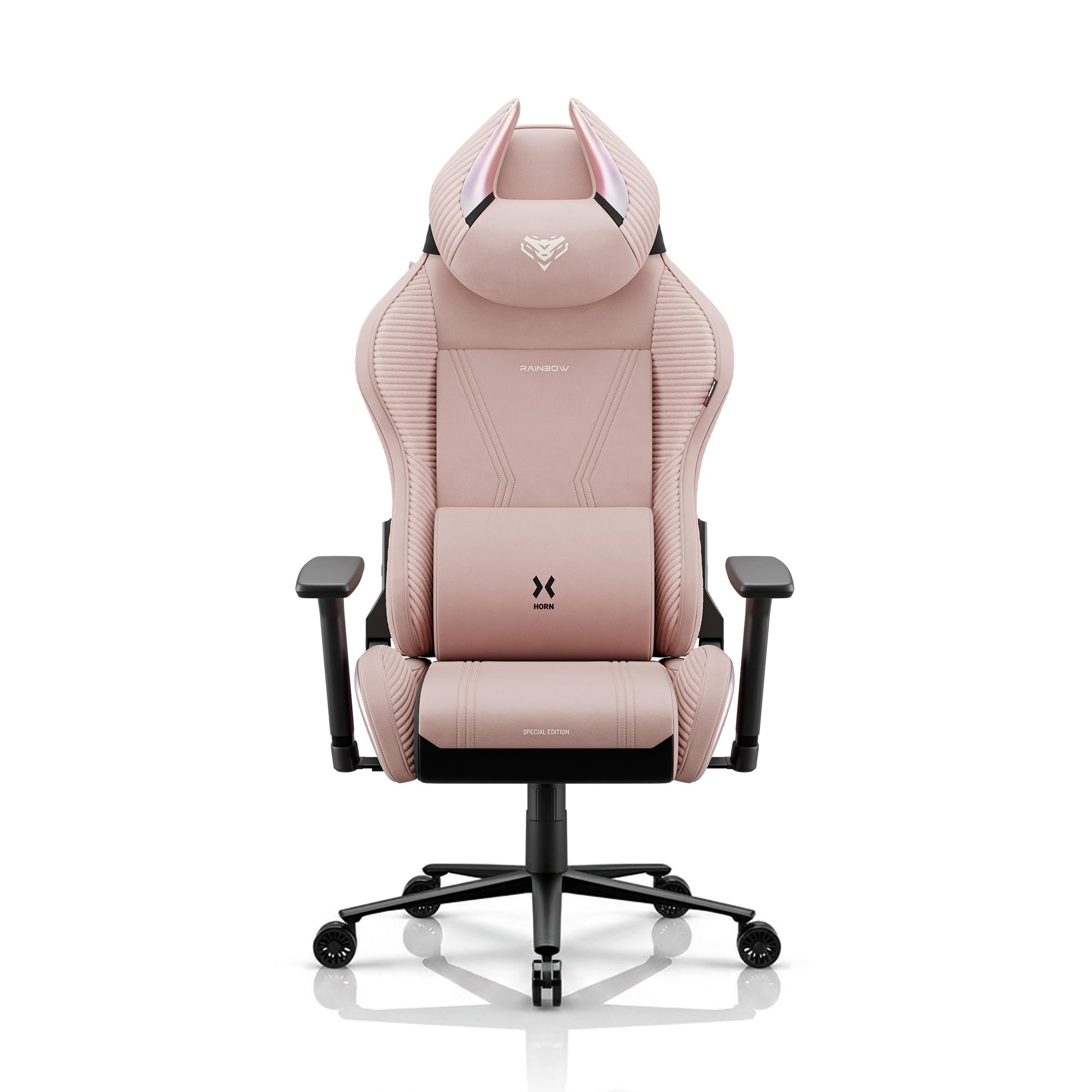 Diablo Silla Gaming Ergonomica de Tela Silla Gamer Reclinable para PC Oficina Setup Gaming con Reposabrazos 3D Soporte Lumbar Reposacabezas Profesional hasta 140 kg Rainbow Pink | Silla de juegos con almohada, función basculante, respaldo de 140°, tejido