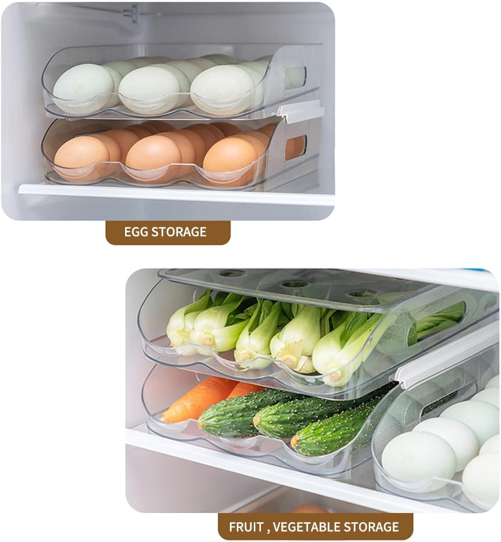 Double Layer 36 Grid Large Capacity Automatic Rolling Egg Rack, Durable, Firm, Compact and Space Saving Storage Box, Kitchen Refrigerator and Farm Household Egg Storage Box